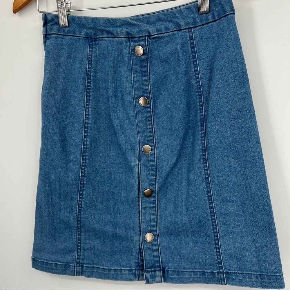 Rachel Rachel Roy Medium Blue Wash Button Placket A-Line Mini Denim Jean Skirt - Picture 10 of 13